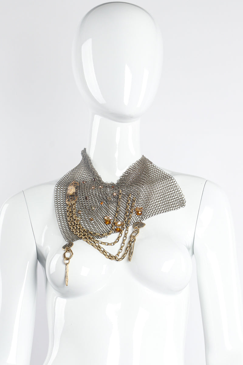 Vintage Anthony Ferrara Antique Brass Ring Mesh Charm Bib Necklace on mannequin @ Recess LA