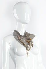 Vintage Anthony Ferrara Antique Brass Ring Mesh Charm Bib Necklace on mannequin @ Recess LA