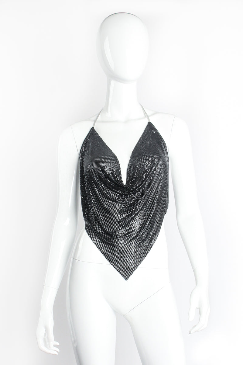Vintage Anthony Ferrara Glossy Metal Mesh Halter Top on Mannequin Front at Recess Los Angeles