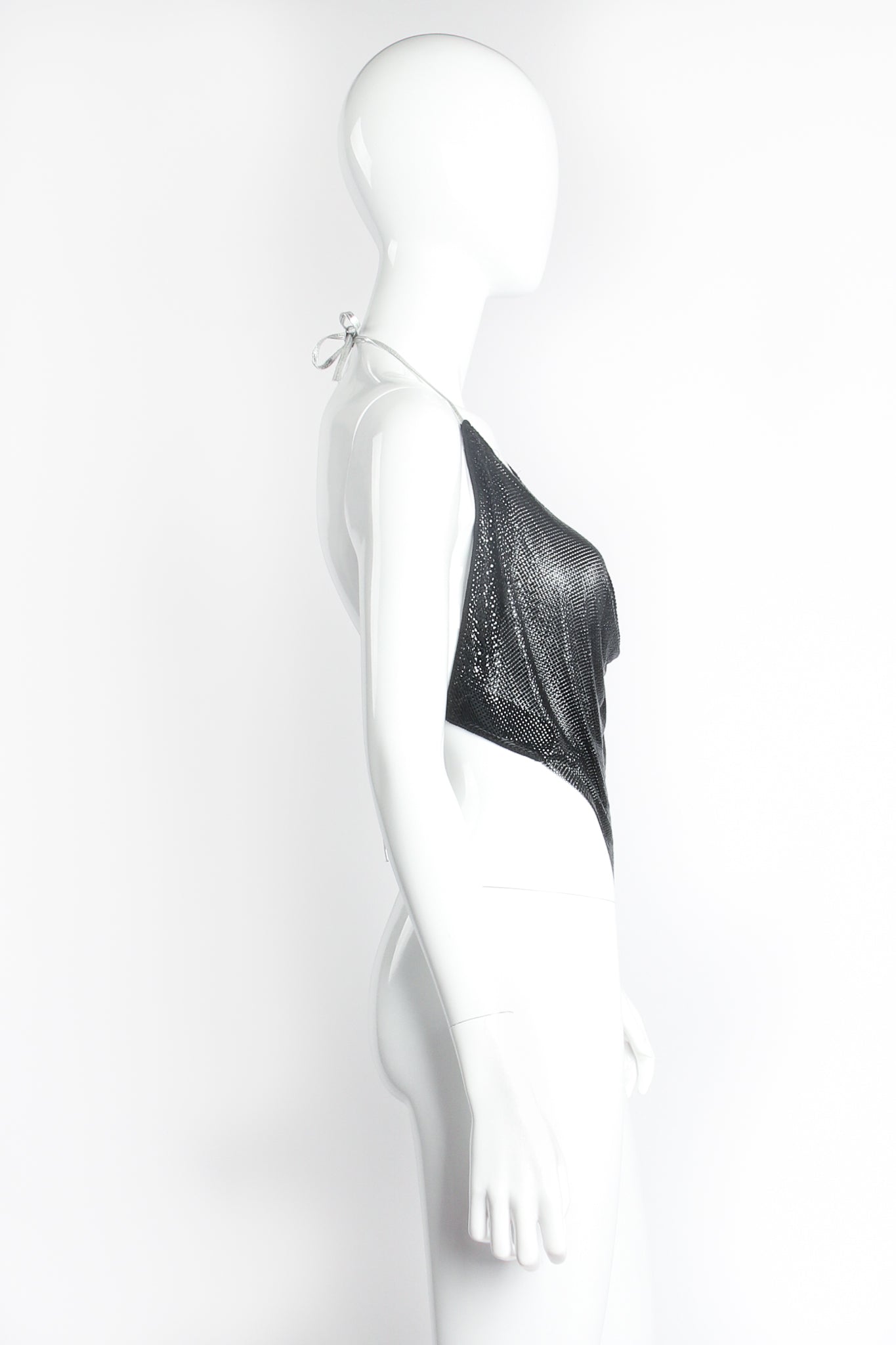 Vintage Anthony Ferrara Glossy Metal Mesh Halter Top on Mannequin Side at Recess Los Angeles