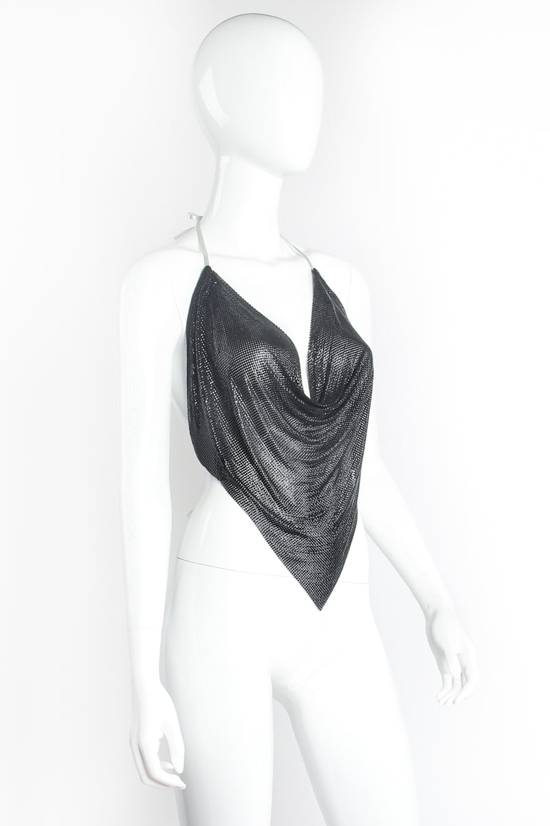 Vintage Anthony Ferrara Glossy Metal Mesh Halter Top on Mannequin Angle at Recess Los Angeles
