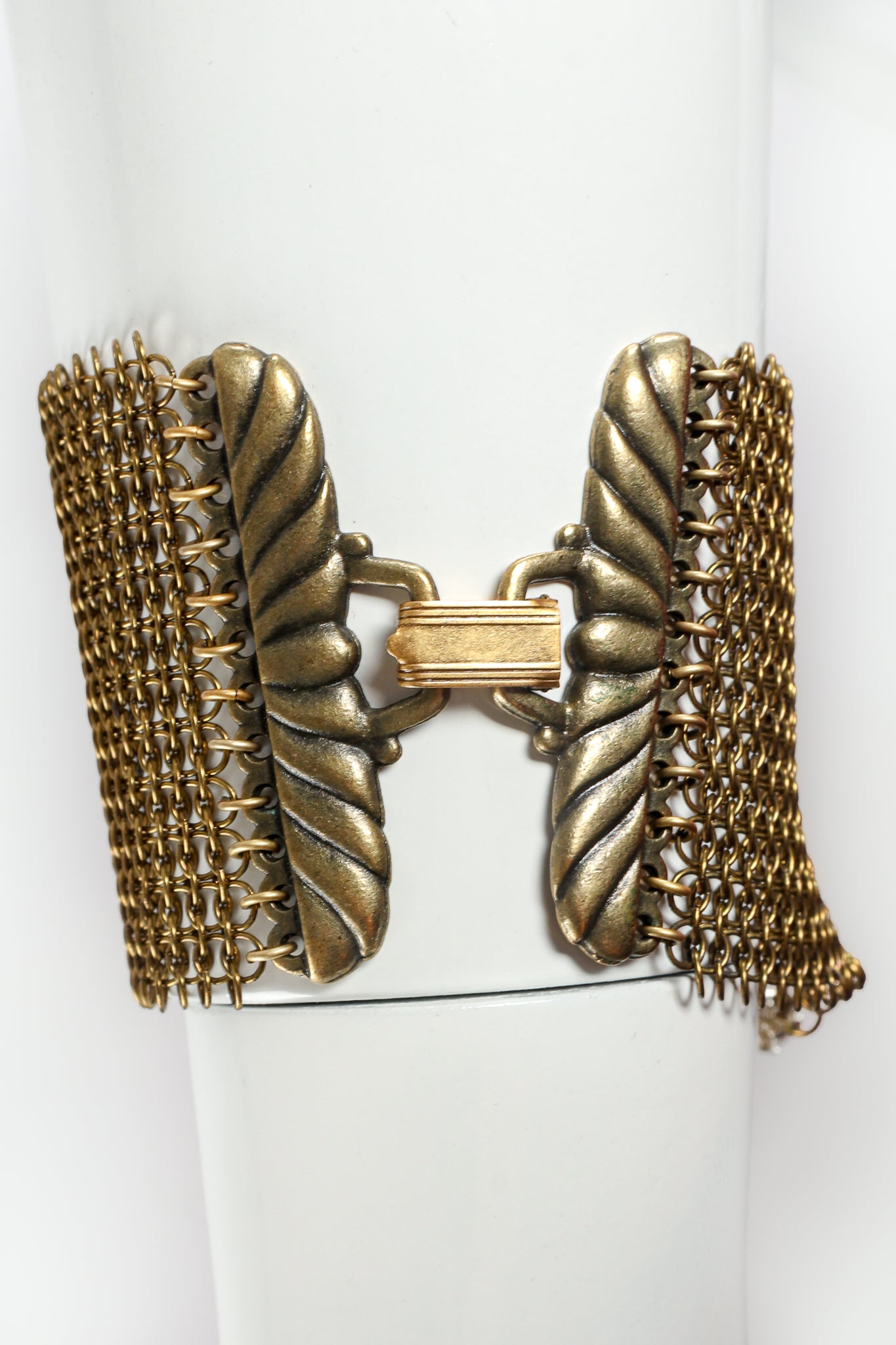 Vintage Anthony Ferrara Ring Mesh Swarovski Bracelet Clasp Detail at Recess Los Angeles