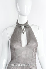 Vintage Anthony Ferrara Pewter Mesh High Neck Keyhole Halter on mannequin neck at Recess LA