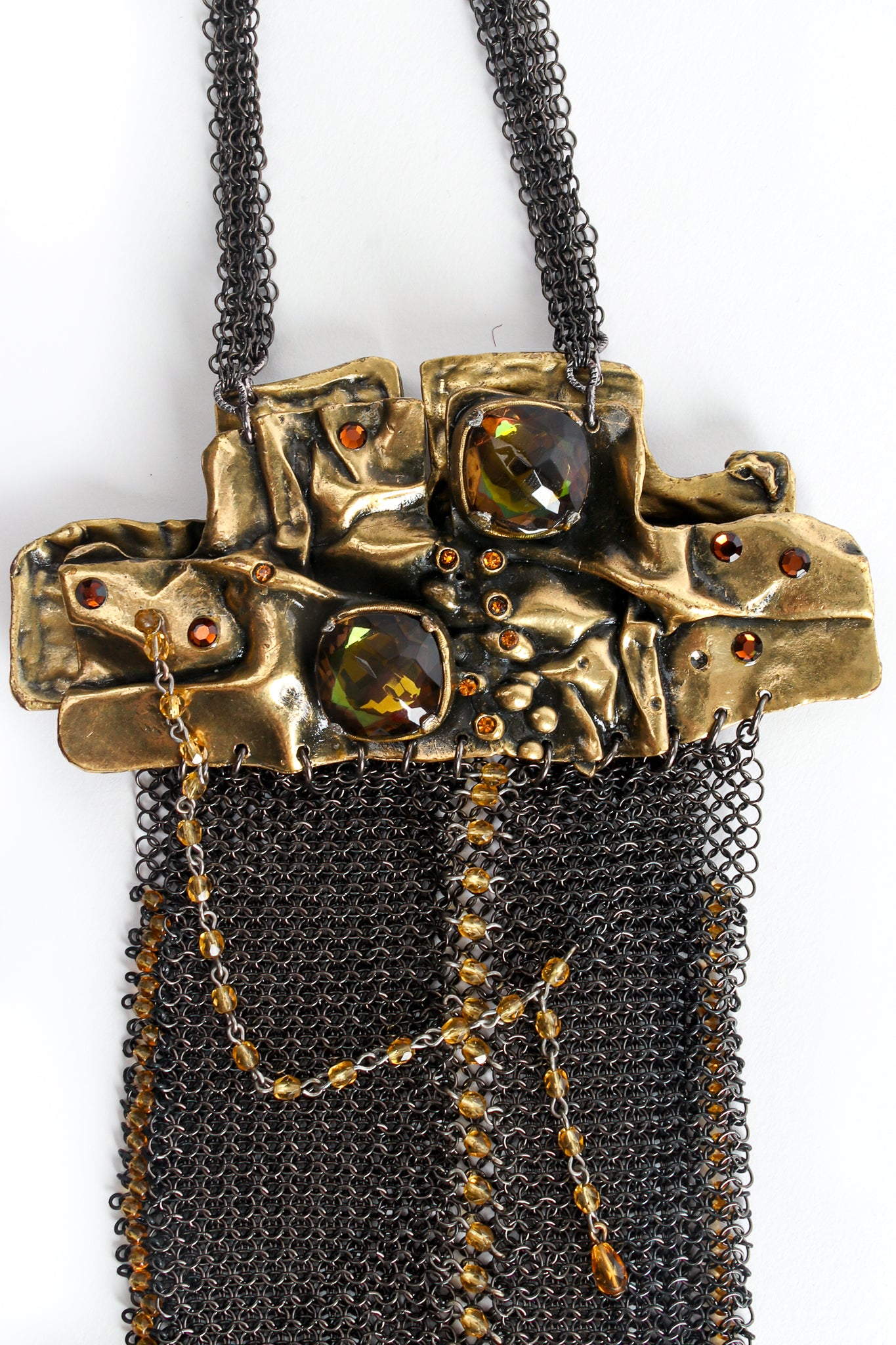 Vintage Anthony Ferrara Brutalist Plated Brass Mesh Micro Phone Bag detail at Recess Los Angeles
