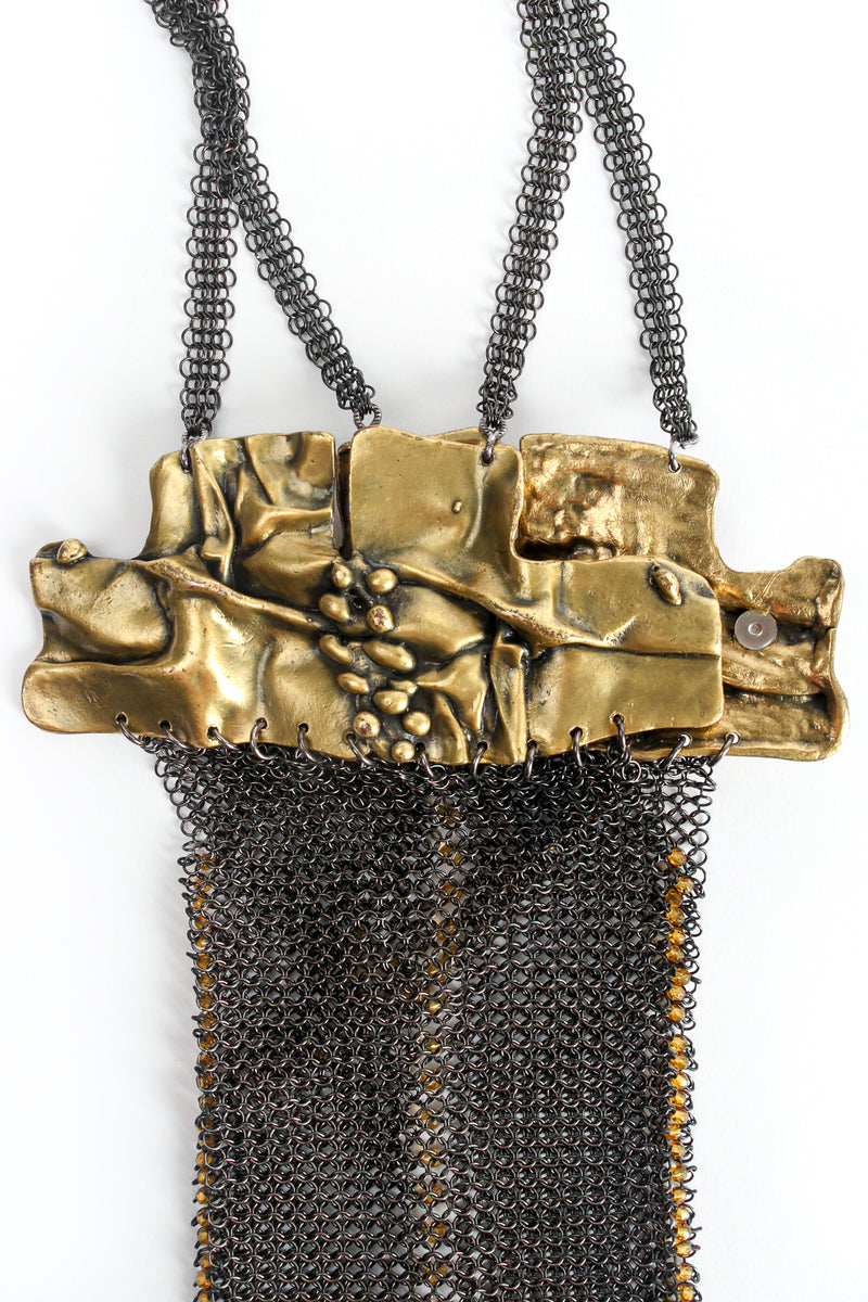 Vintage Anthony Ferrara Brutalist Plated Brass Mesh Micro Phone Bag back at Recess Los Angeles