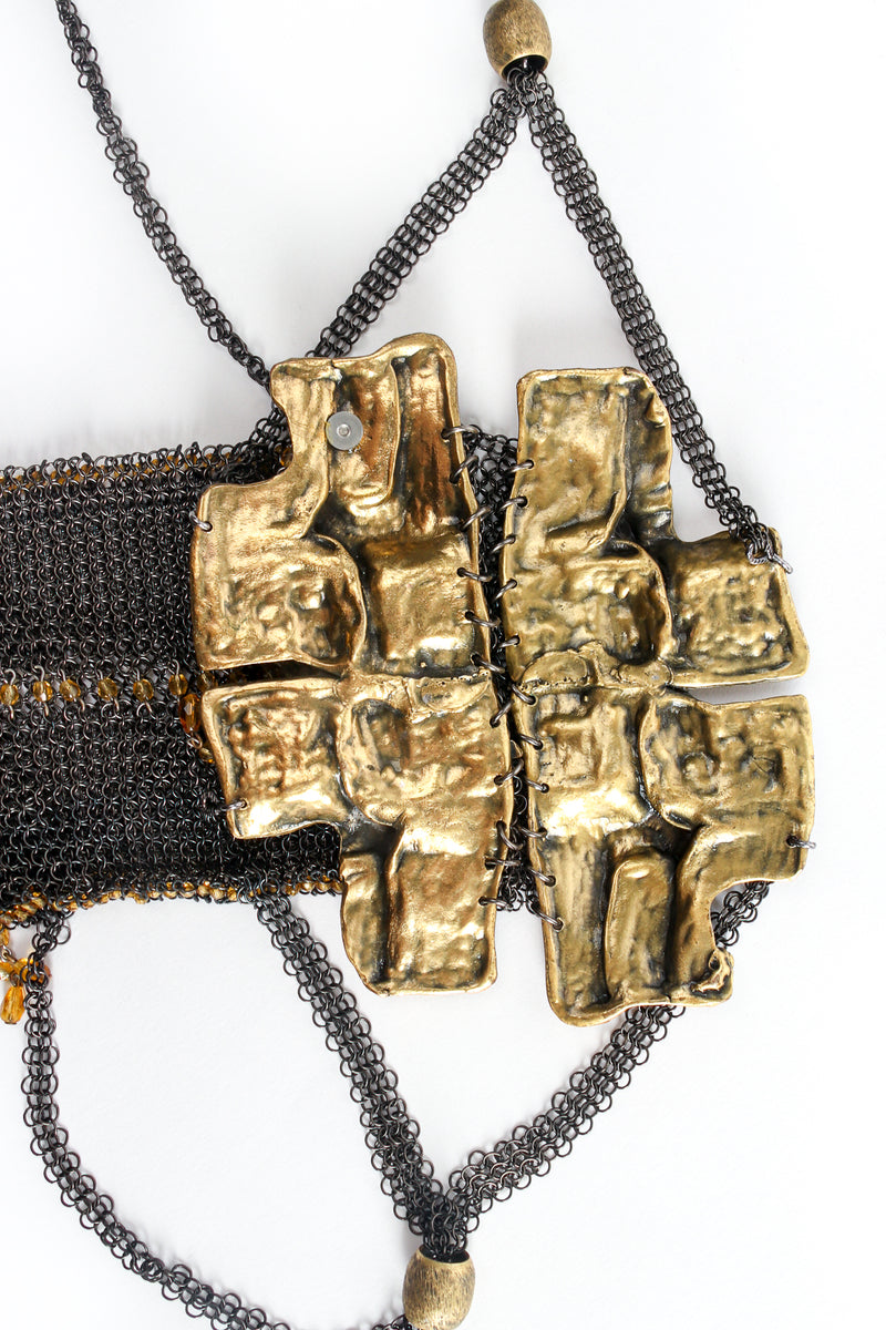 Vintage Anthony Ferrara Brutalist Plated Brass Mesh Micro Phone Bag opening at Recess Los Angeles