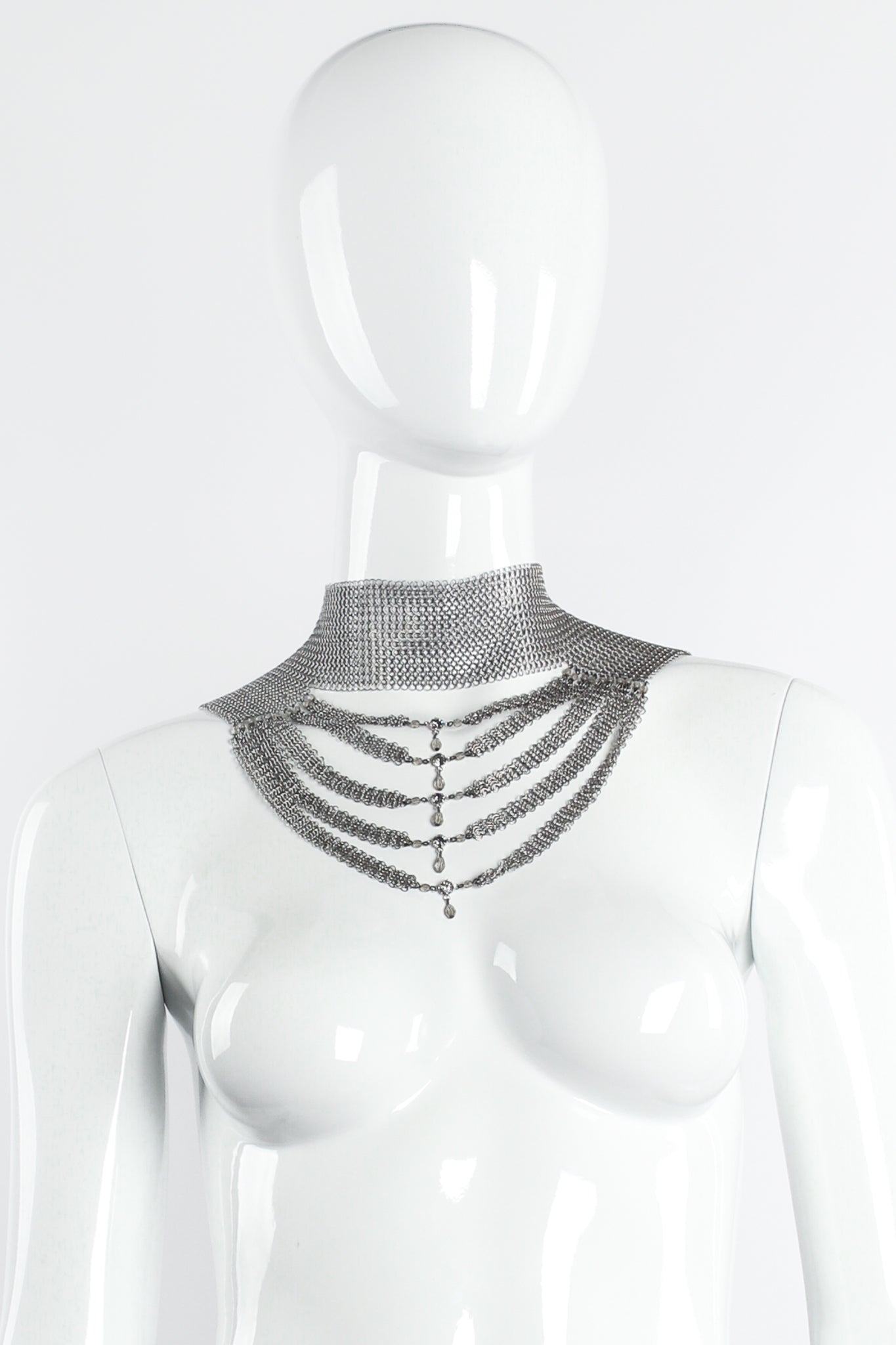 Vintage Anthony Ferrara Pewter Mesh Layered Choker Collar Necklace on mannequin at Recess LA