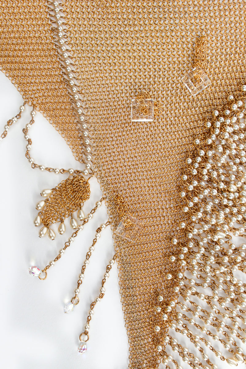 Vintage Anthony Ferrara Plated Ring Mesh Swarovski Pearl Fringe Bib Necklace Detail at Recess LA