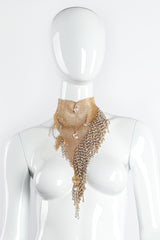 Vintage Anthony Ferrara Plated Ring Mesh Swarovski Pearl Fringe Necklace on Mannequin at Recess LA