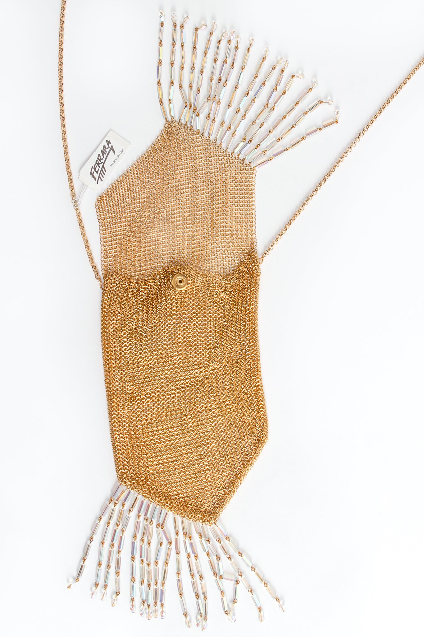 Vintage Anthony Ferrara Gold Plated Mesh Asymmetrical Bead Fringe Bag open at Recess Los Angeles