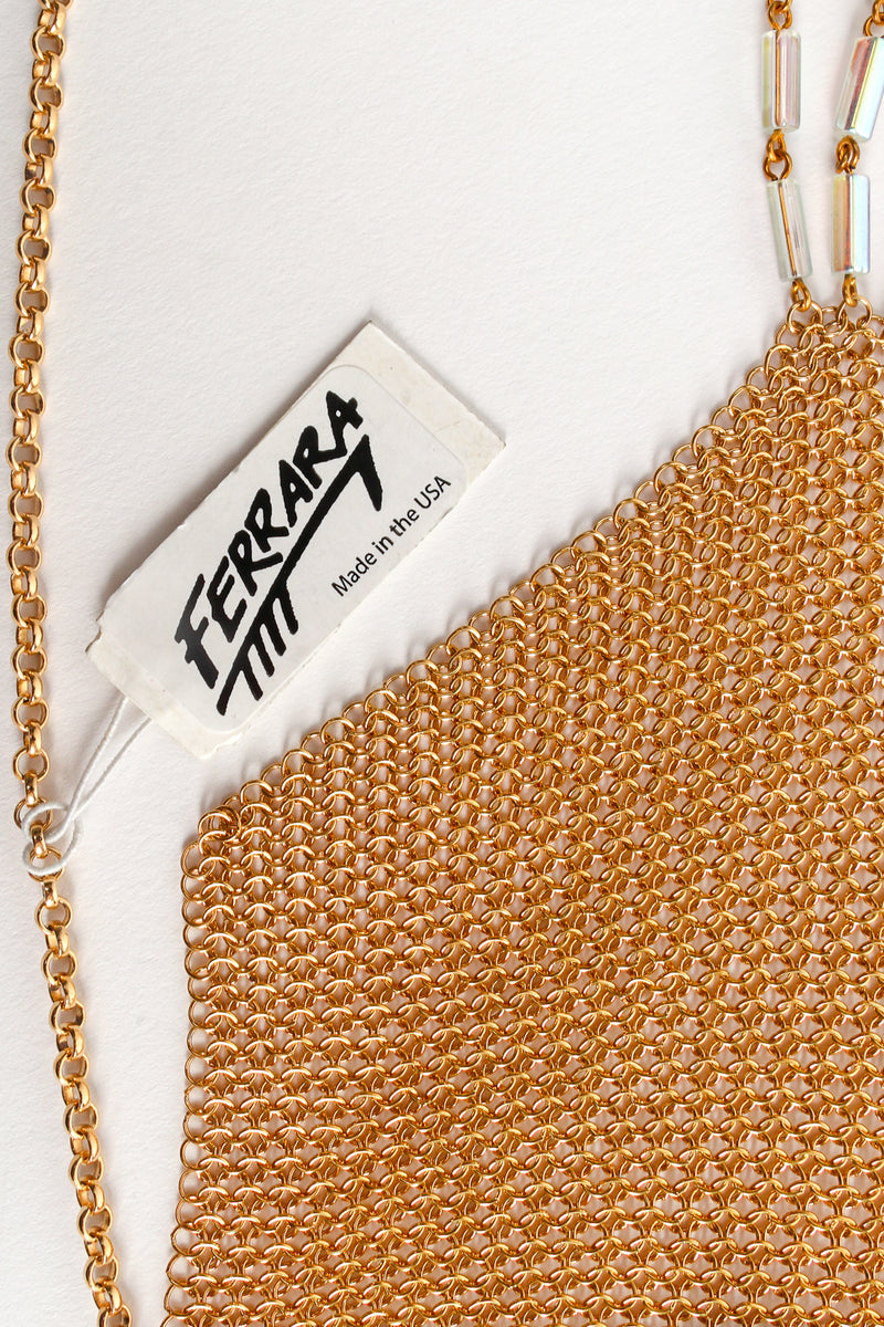 Vintage Anthony Ferrara Gold Plated Mesh Asymmetrical Bead Fringe Bag hangtag at Recess Los Angeles