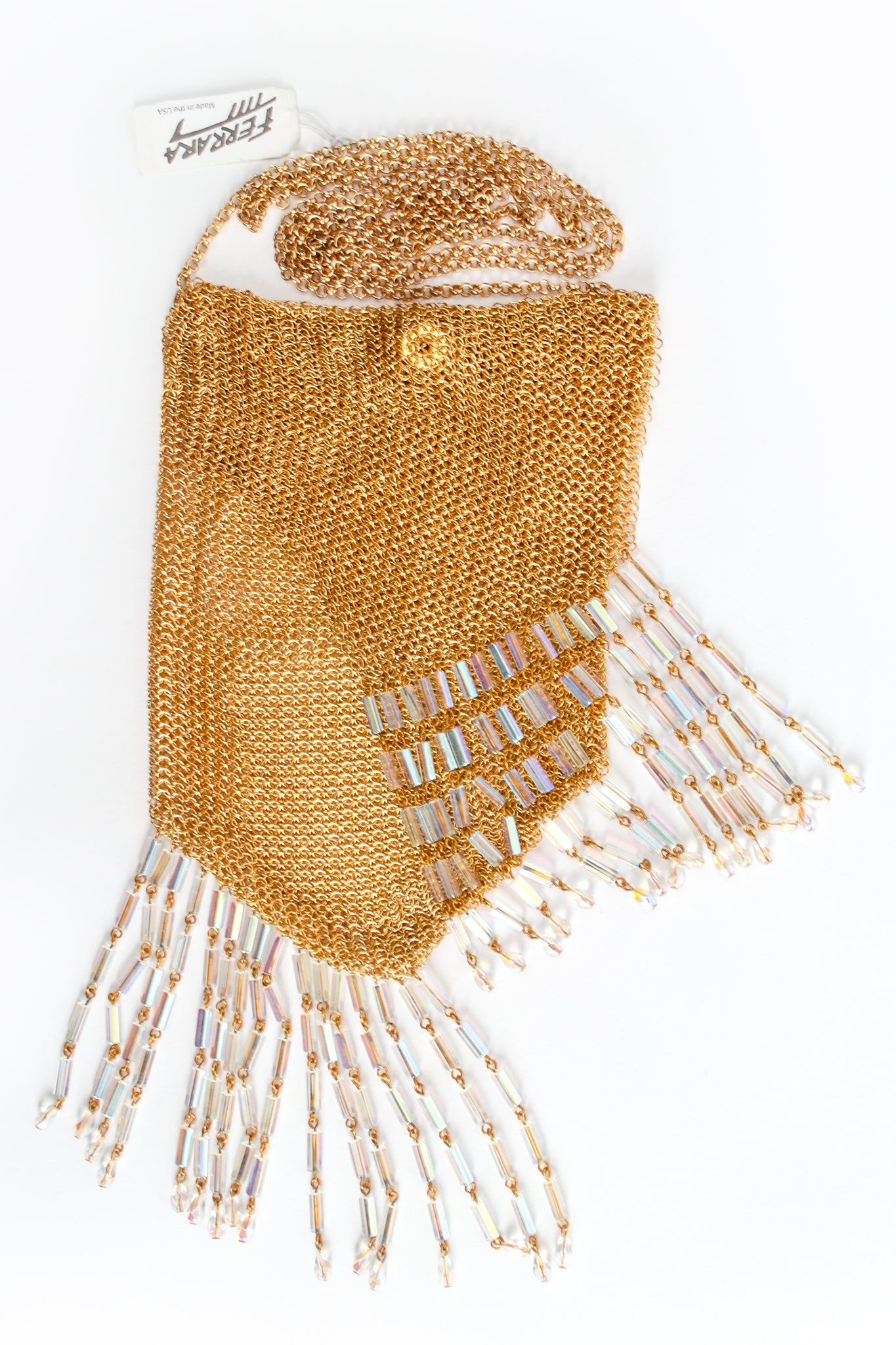 Vintage Anthony Ferrara Gold Plated Mesh Asymmetrical Bead Fringe Bag at Recess Los Angeles