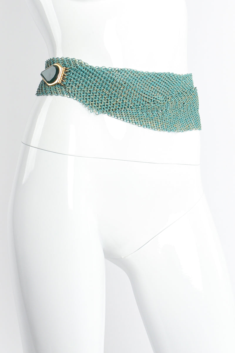 Vintage Anthony Ferrara Aluminum Metal Mesh Crossover Glass Buckle Belt on Mannequin at Recess LA