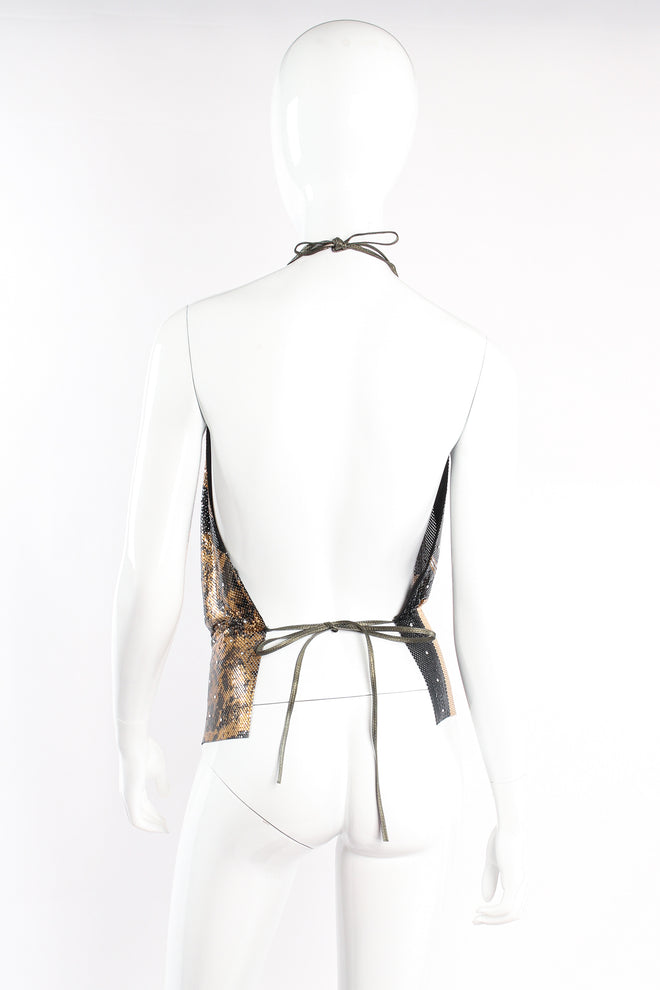 Vintage Anthony Ferrara Metallic Collage Square Metal Mesh Halter on mannequin back at Recess LA