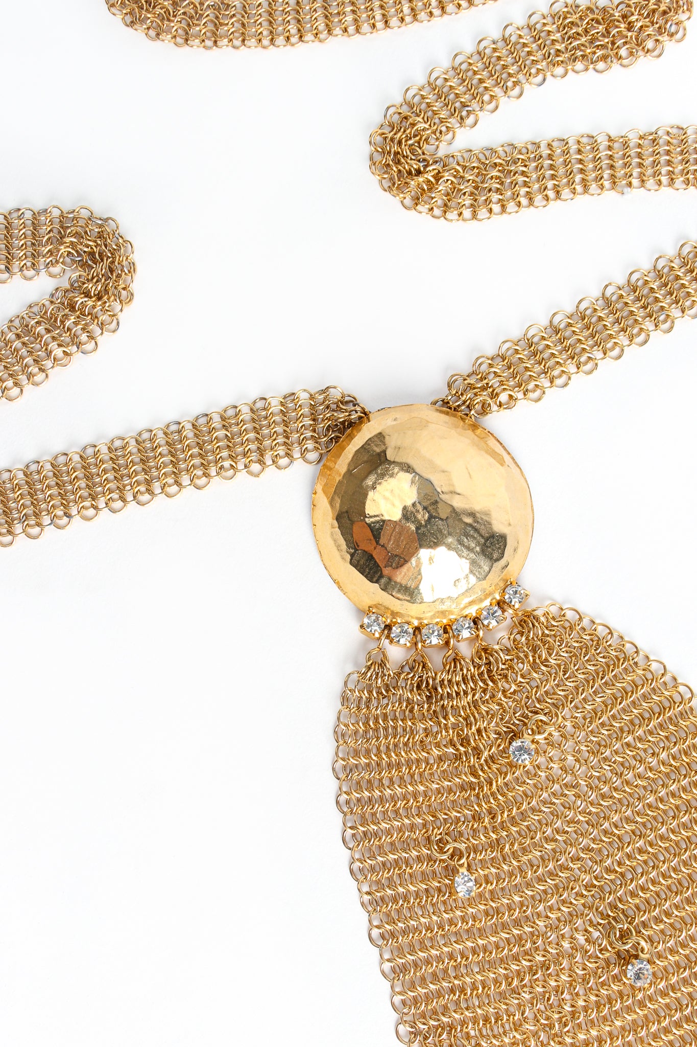 Vintage Anthony Ferrara Ring Mesh Hammered Dome Swarovski Necklace Detail at Recess LA