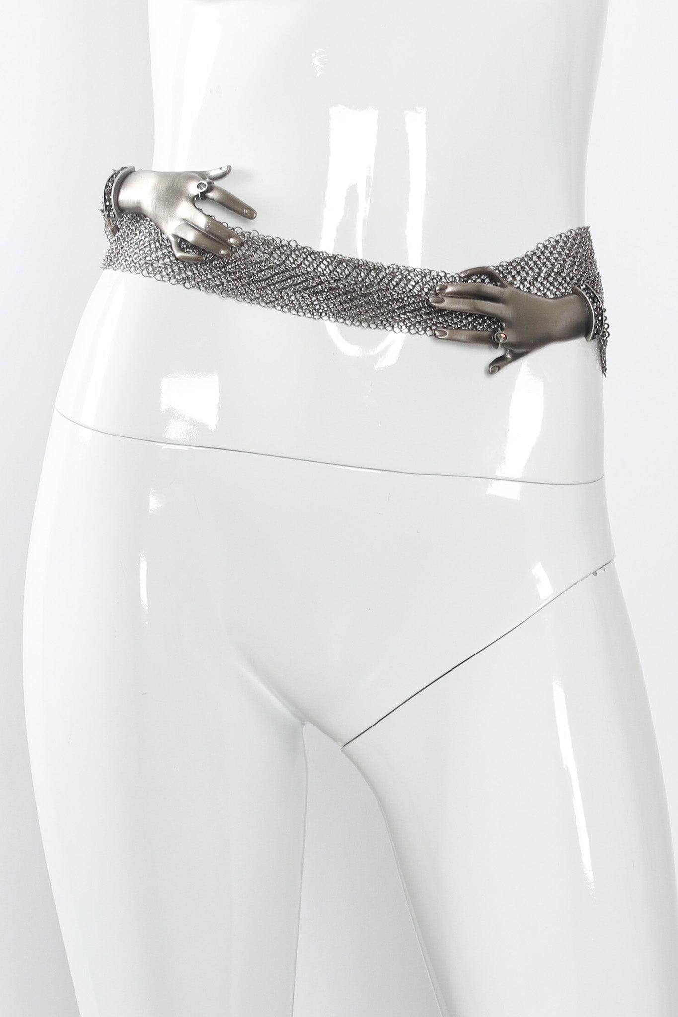 Vintage Ferrara Hand Buckle Ring Mesh Belt V mannequin front waist wrap @ Recess Los Angeles