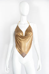 Vintage Anthony Ferrara  Gold Metal Mesh Halter Top on Mannequin Front at Recess LA