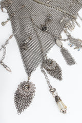 Vintage Anthony Ferrara Pewter Ring Mesh Waterfall Charm Bead Bib Necklace Detail at Recess LA