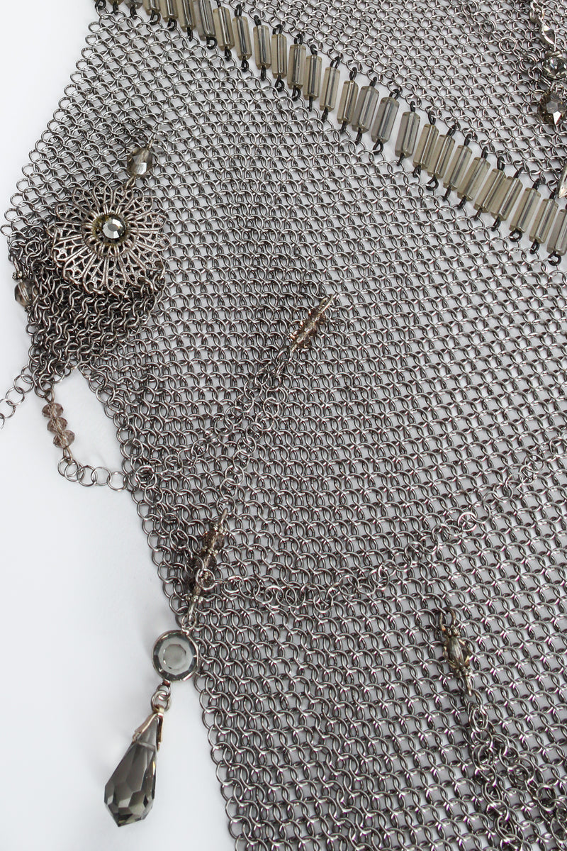 Vintage Anthony Ferrara Pewter Ring Mesh Waterfall Charm Bead Bib Necklace Detail at Recess LA