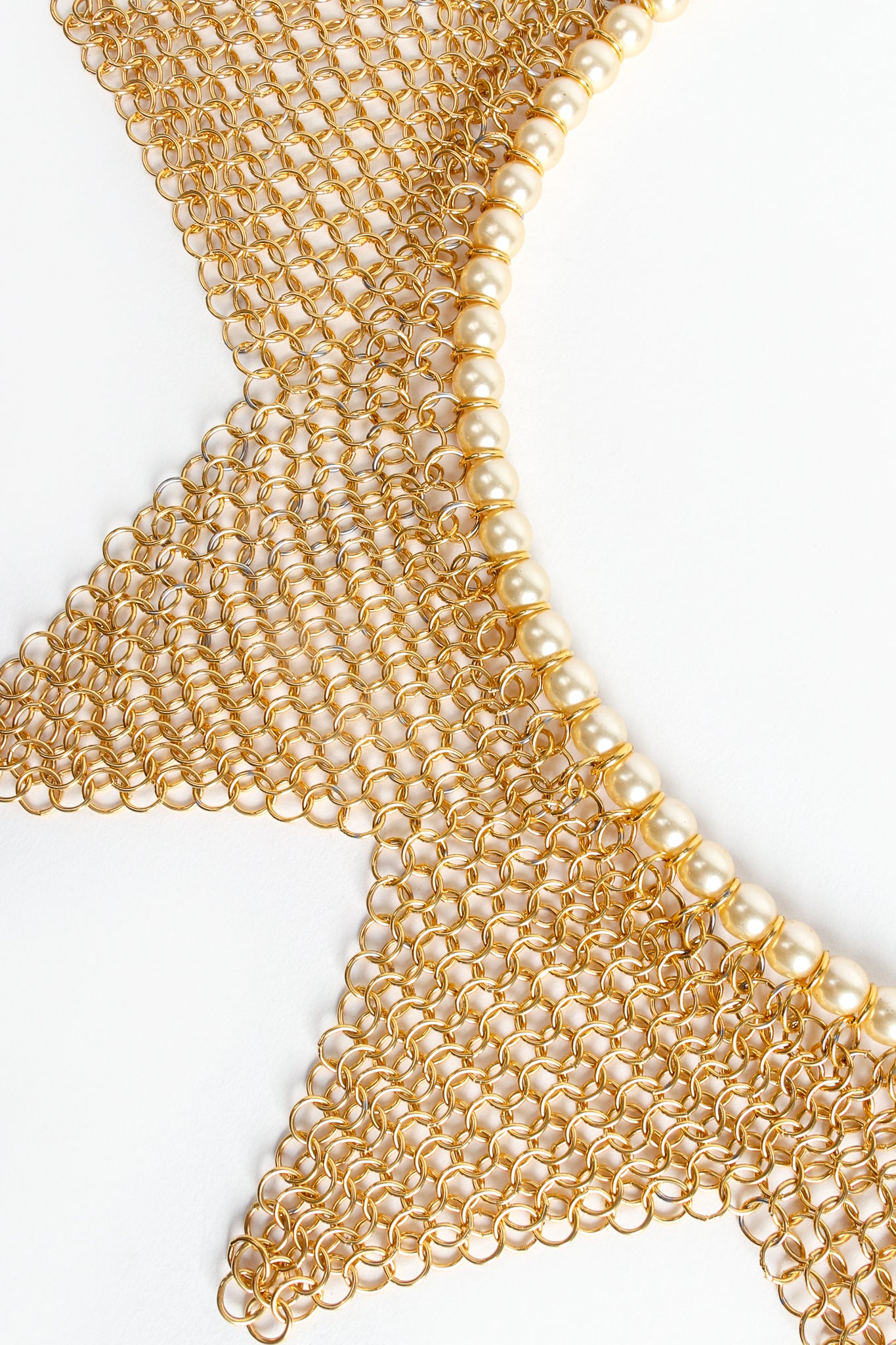 Vintage Anthony Ferrara Plated Ring Mesh Triangle Pearl Trim Collar Detail at Recess LA