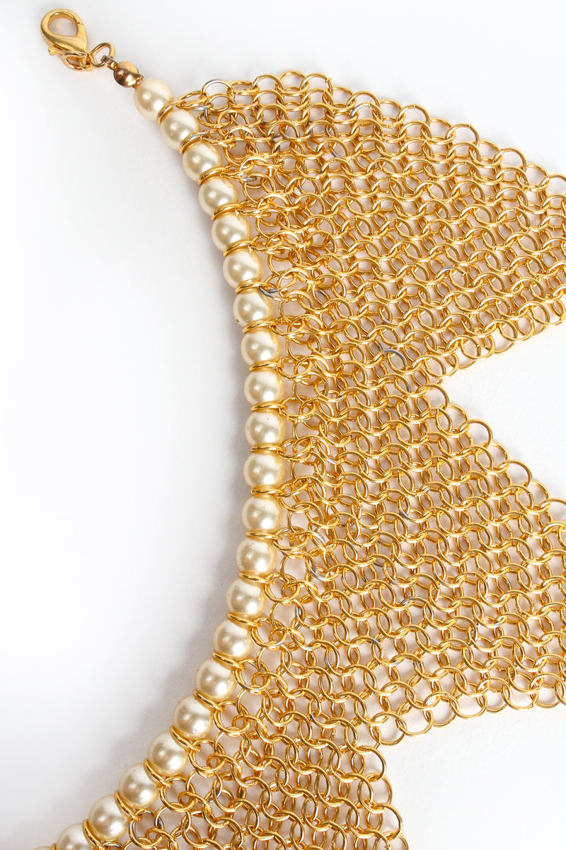 Vintage Anthony Ferrara Plated Ring Mesh Triangle Pearl Trim Collar Detail and Clasp at Recess LA