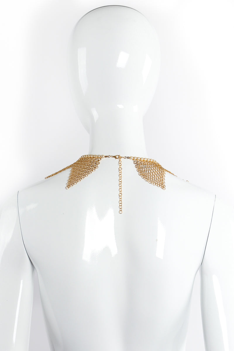 Vintage Anthony Ferrara Plated Ring Mesh Triangle Pearl Trim Collar on Mannequin Back at Recess LA