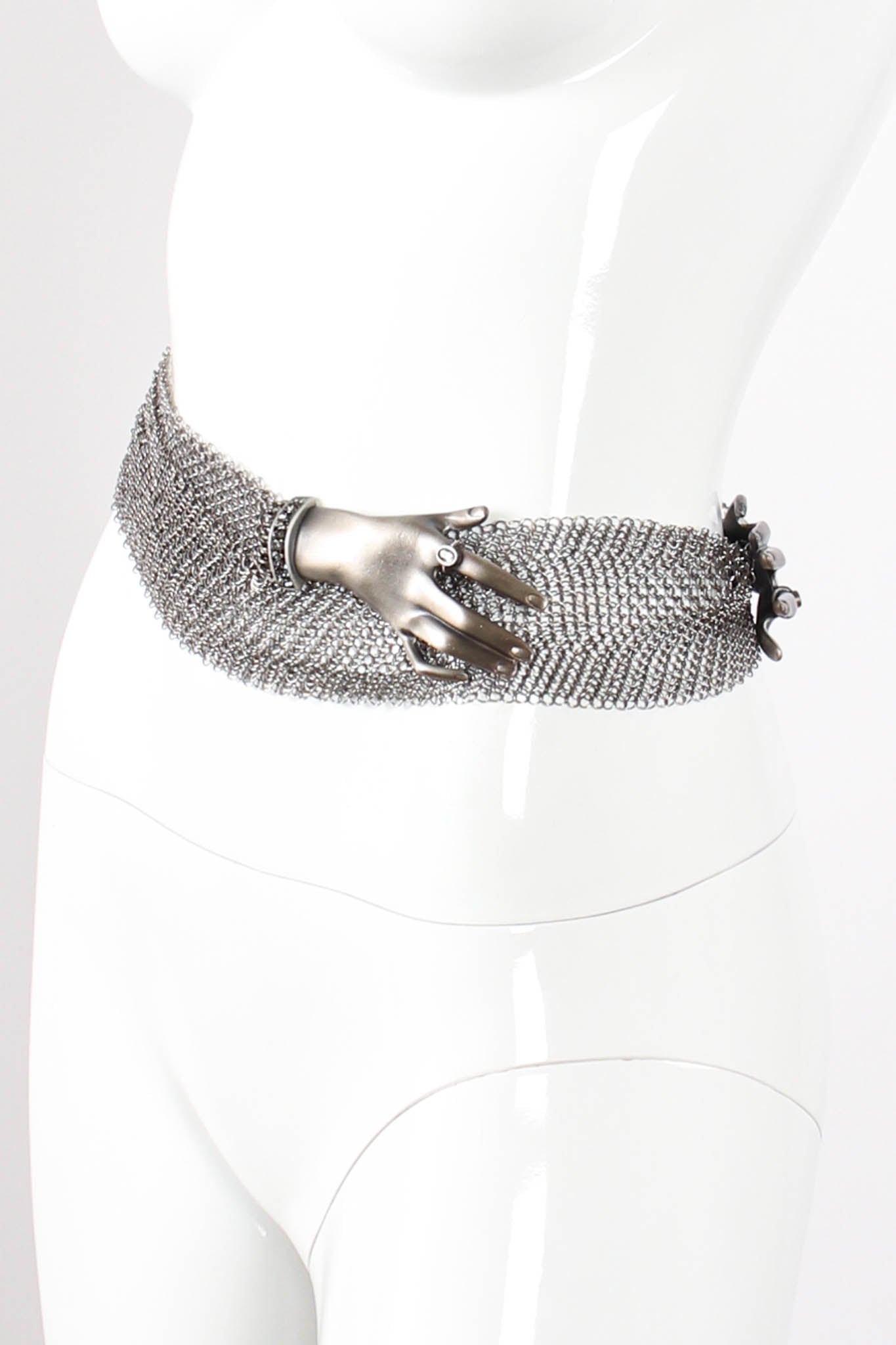 Anthony Ferrara Hand Buckle Ring Mesh Belt on mannequin angle at Recess Los Angeles