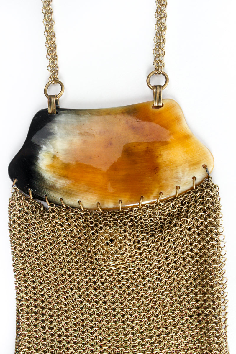 Vintage Anthony Ferrara Horn Plate Antiqued Gold Ring Mesh Micro Bag horn detailo at Recess LA