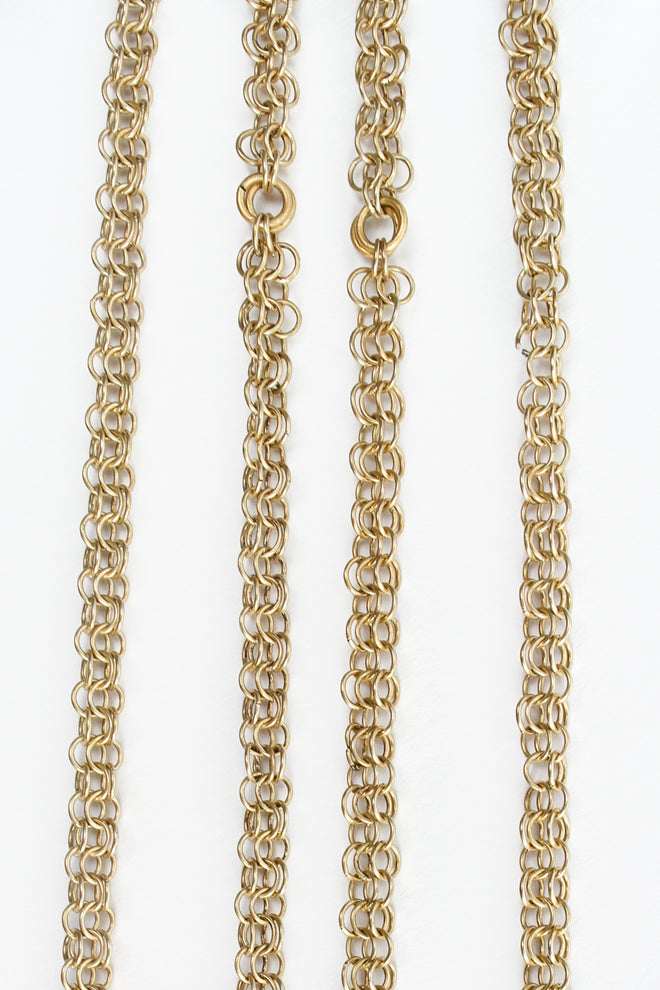 Vintage Anthony Ferrara Horn Plate Antiqued Gold Ring Mesh Micro Bag strap detail at Recess Los Angeles