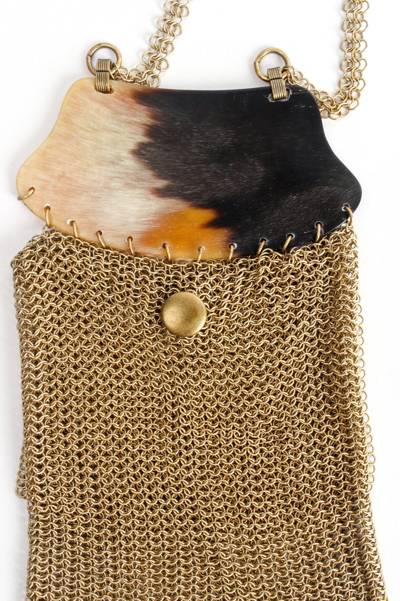 Vintage Anthony Ferrara Horn Plate Antiqued Gold Ring Mesh Micro Bag snap at Recess Los Angeles