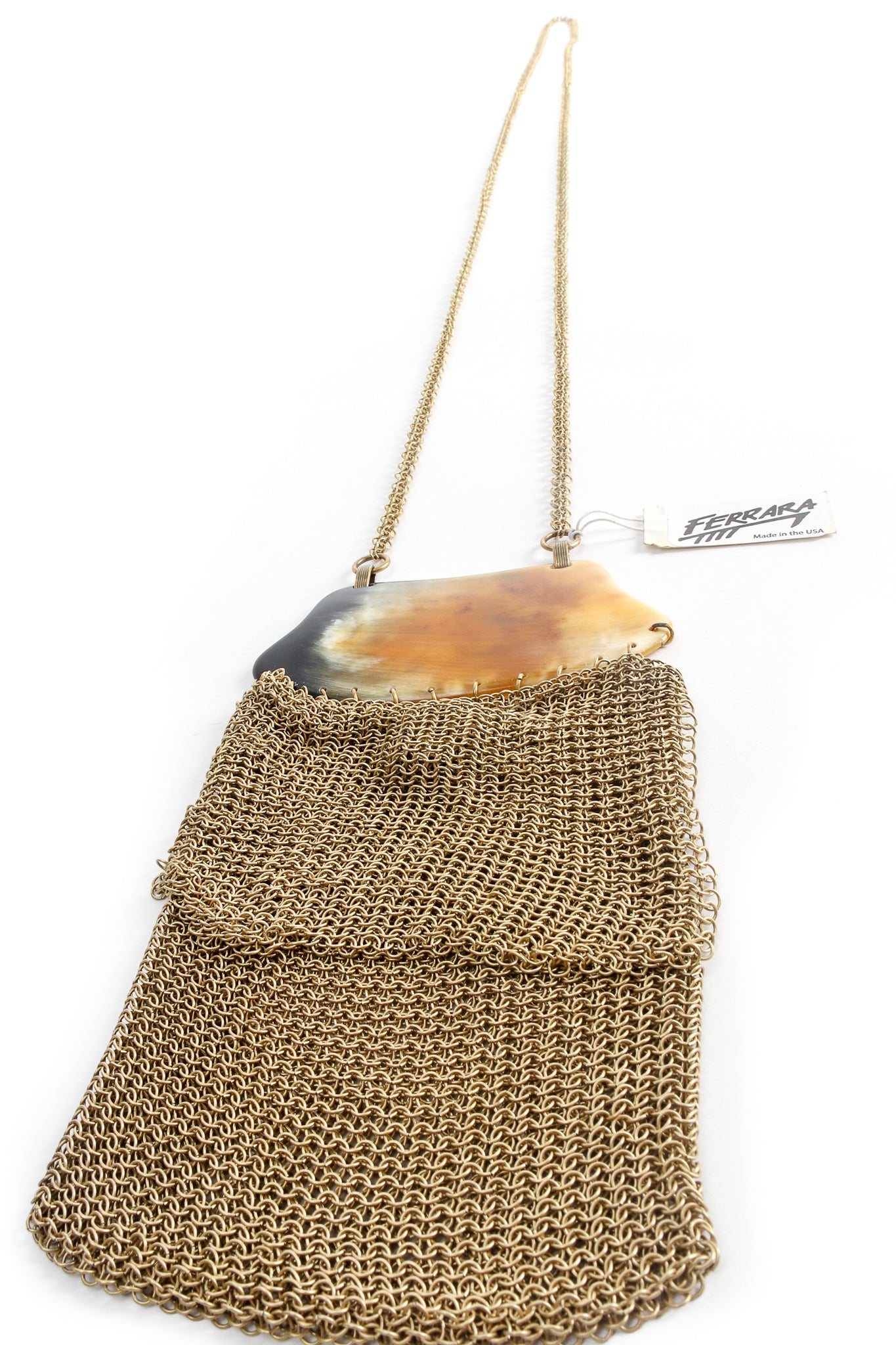Vintage Anthony Ferrara Horn Plate Antiqued Gold Ring Mesh Micro Bag at Recess Los Angeles