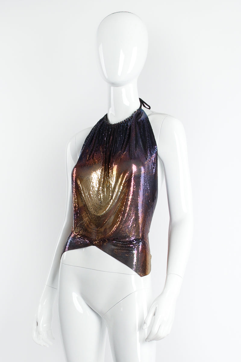 Vintage Anthony Ferrara One of a Kind Tie Dye Gathered Metal Mesh Halter Top on Mannequin at Recess