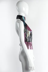 Vintage Anthony Ferrara Swarovski Color Block Metal Mesh Halter Top on Mannequin Side at Recess LA