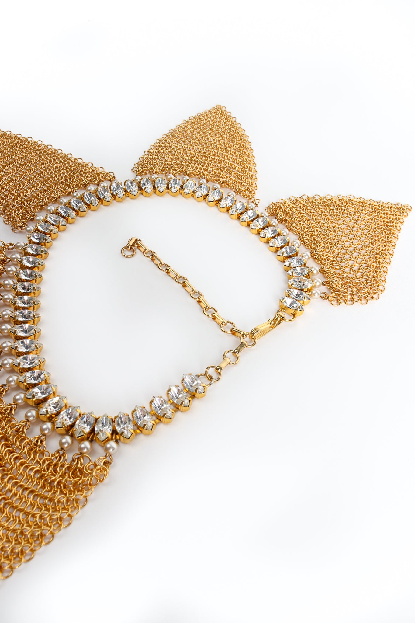 Vintage Anthony Ferrara Ring Mesh Triangle Swarovski Pearl Trim Collar Detail at Recess LA