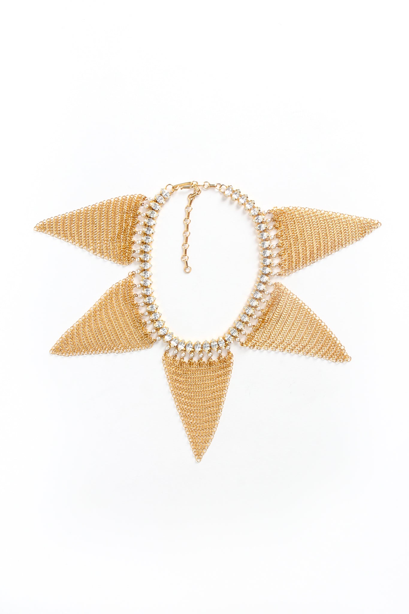 Vintage Anthony Ferrara Ring Mesh Triangle Swarovski Pearl Trim Collar Flat Front at Recess LA