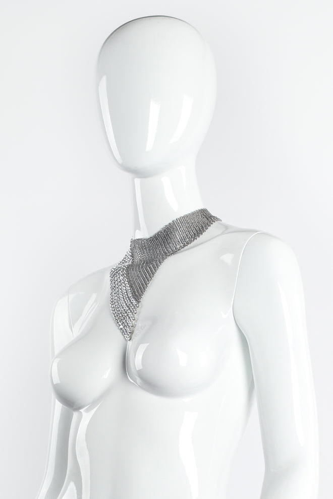 Vintage Anthony Ferrara Pewter Ring Mesh Swarovski Triangle Bib Necklace on Mannequin at Recess LA
