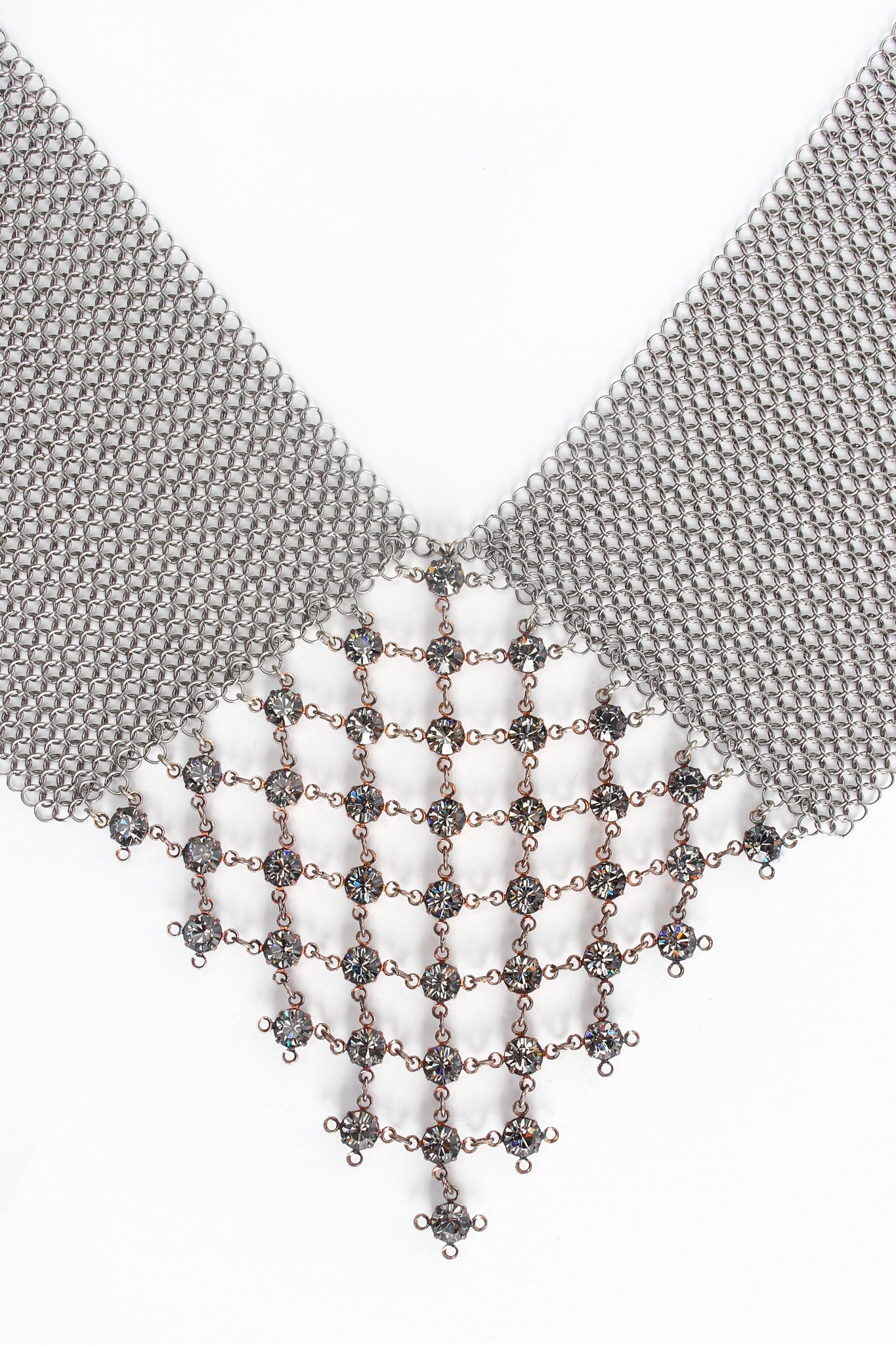 Vintage Anthony Ferrara Swarovski Pewter Mesh Pointed Mock Collar detail at Recess Los Angeles