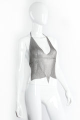 Vintage Anthony Ferrara Pewter Mesh Bead Seam Triangle Halter on mannequin angle at Recess LA