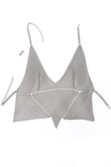 Vintage Anthony Ferrara Pewter Mesh Bead Seam Triangle Halter flat at Recess LA