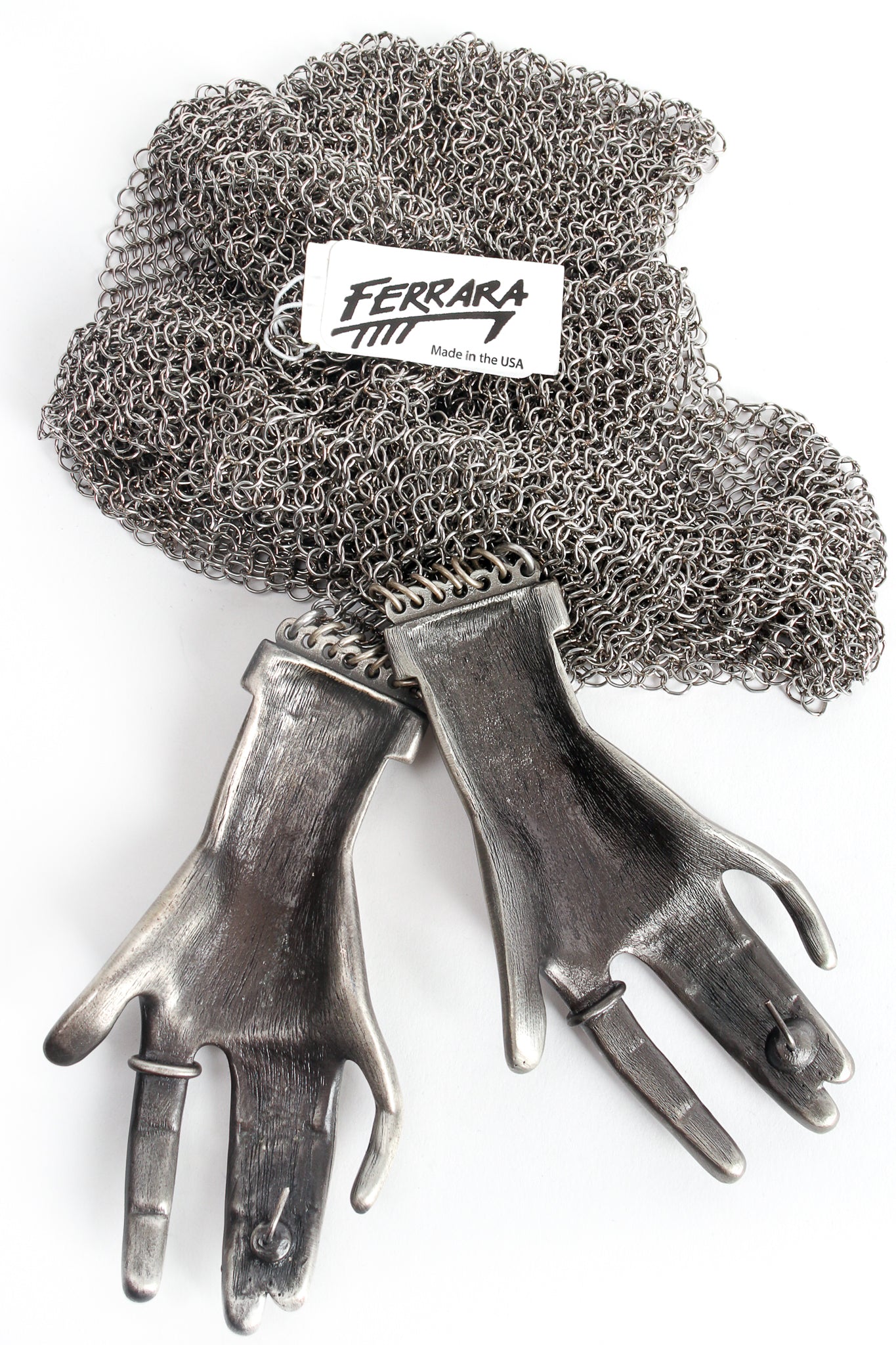 Vintage Anthony Ferrara Ring Metal Mesh Crossover Hand Buckle Belt Flat Back Hang Tag at Recess LA