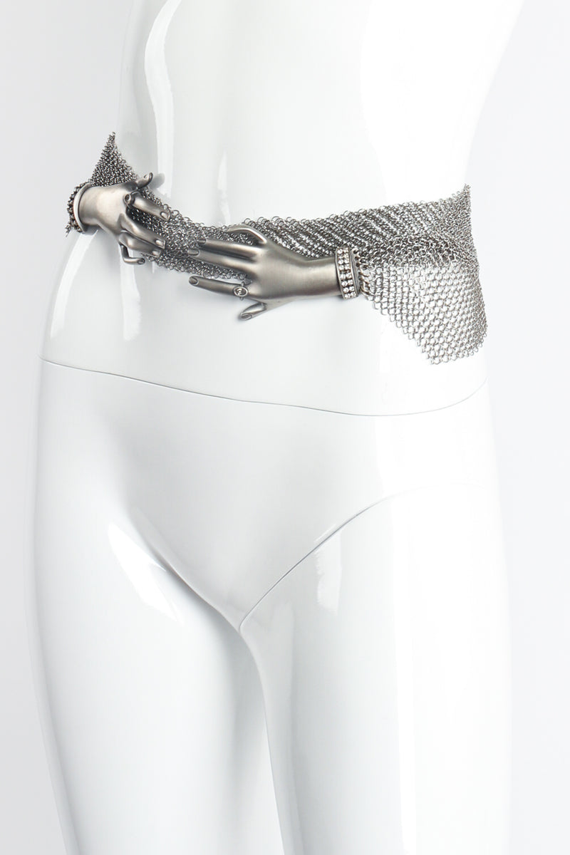 Vintage Anthony Ferrara Ring Metal Mesh Crossover Hand Buckle Belt on Mannequin at Recess LA