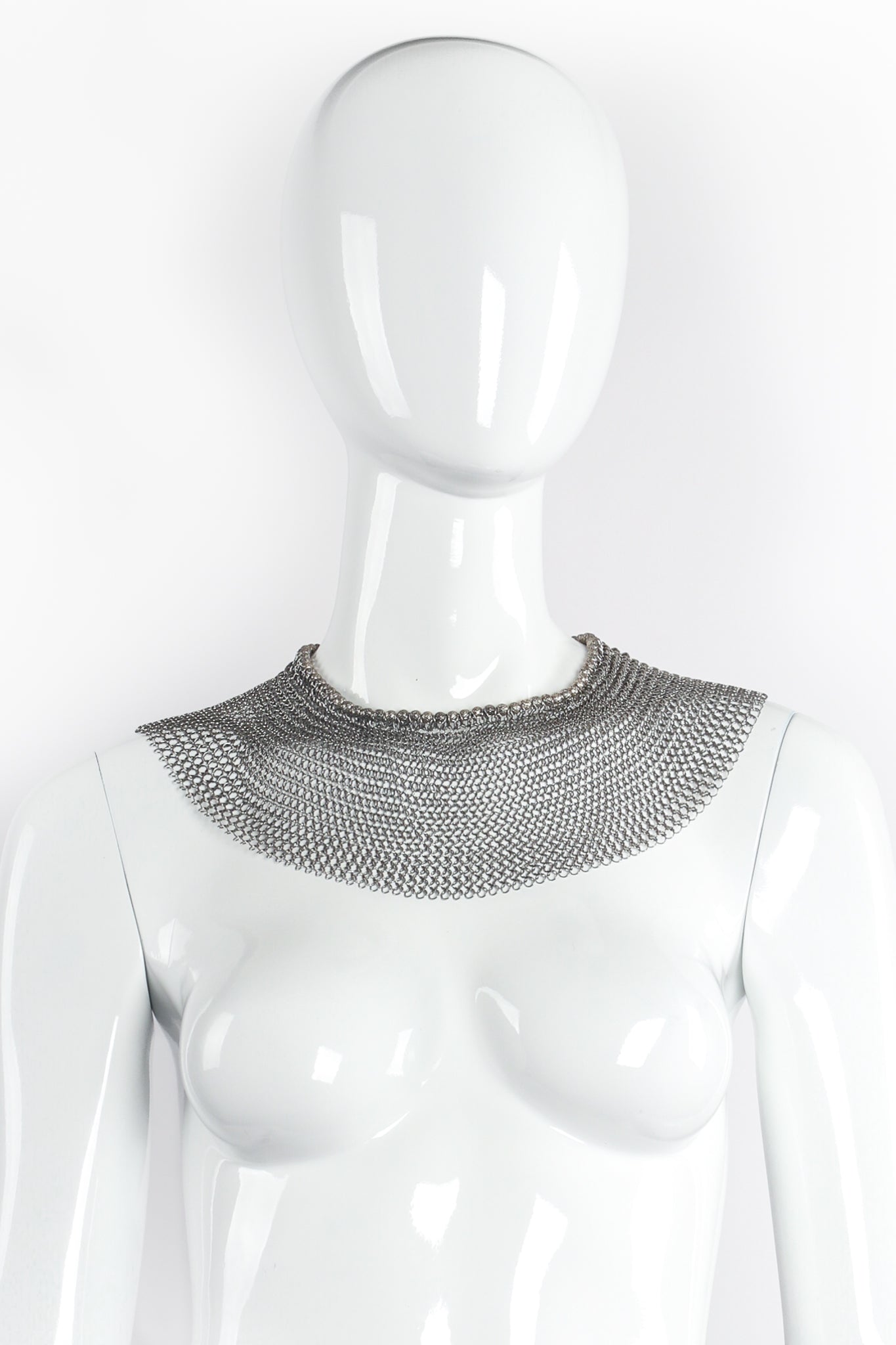 Vintage Anthony Ferrara Pewter Ring Mesh Collar Necklace on mannequin at Recess Los Angeles