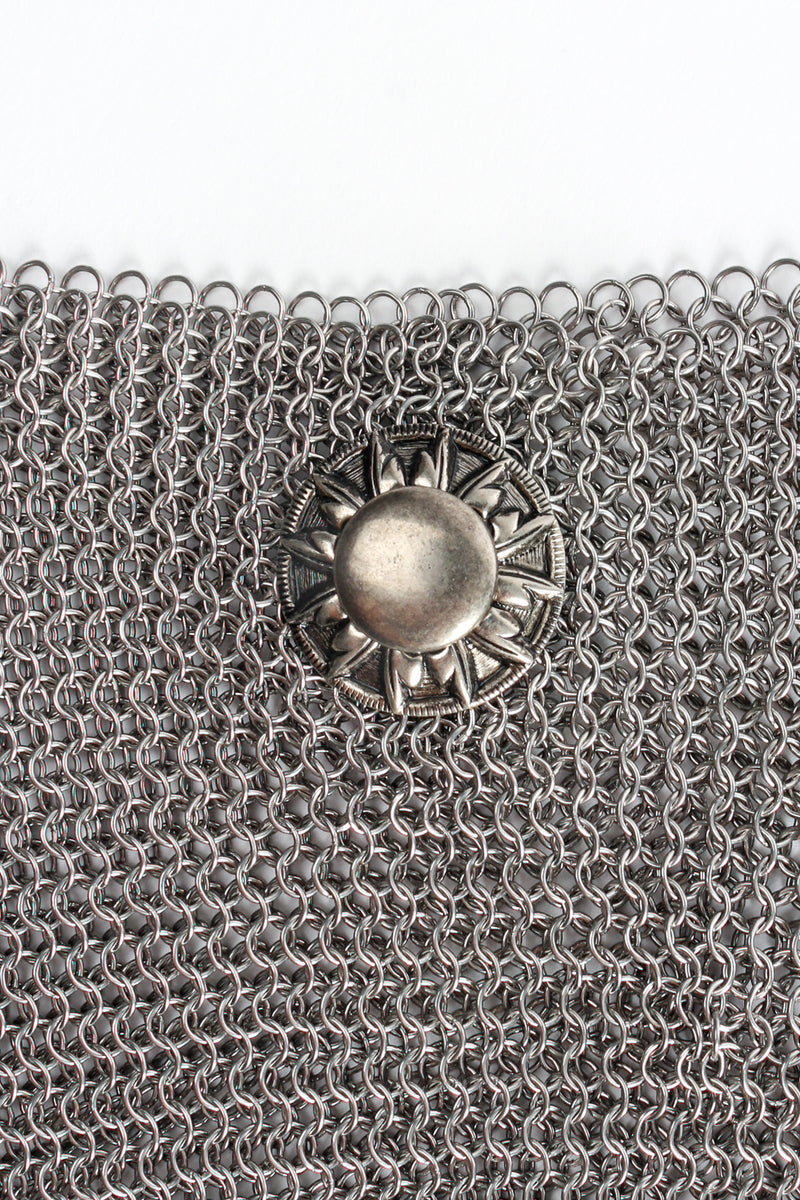 Vintage Anthony Ferrara Pewter Ring Mesh Slouch Sling Hobo Bag snap detail at Recess Los Angeles
