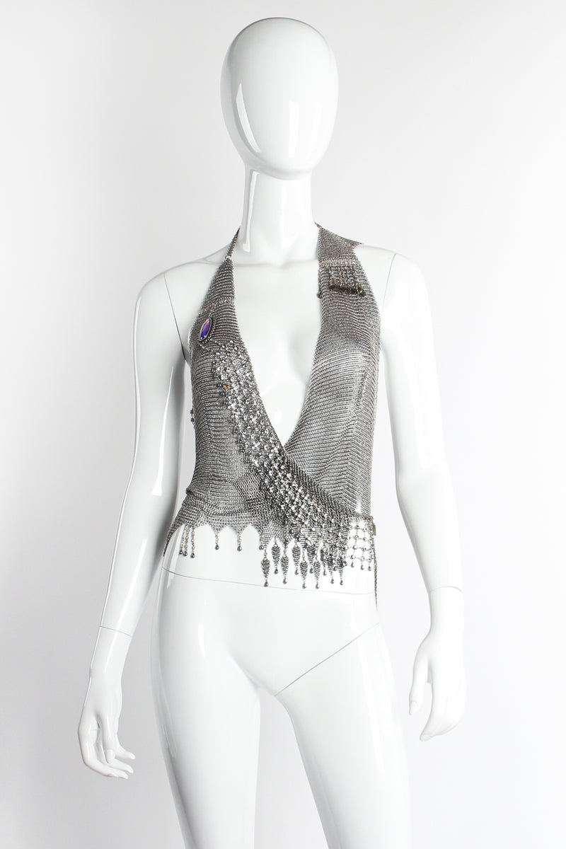 Vintage Anthony Ferrara Swarovski Crystal & Pearl Draped Mesh Wrap on Mannequin front @ Recess