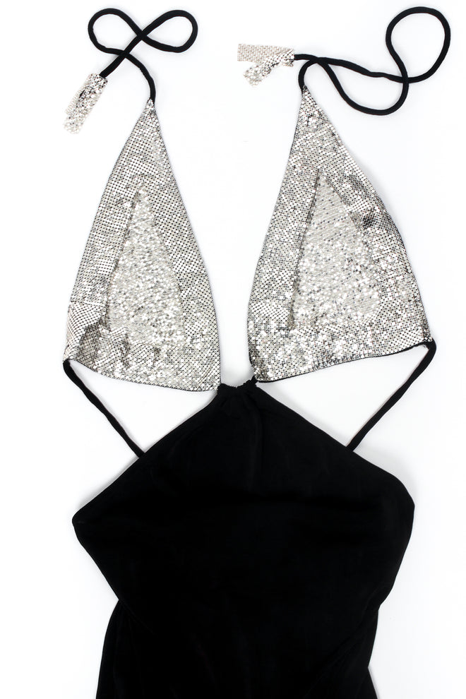 Vintage Anthony Ferrara Mesh Monikini Cutout Halter Gown flat at Recess Los Angeles