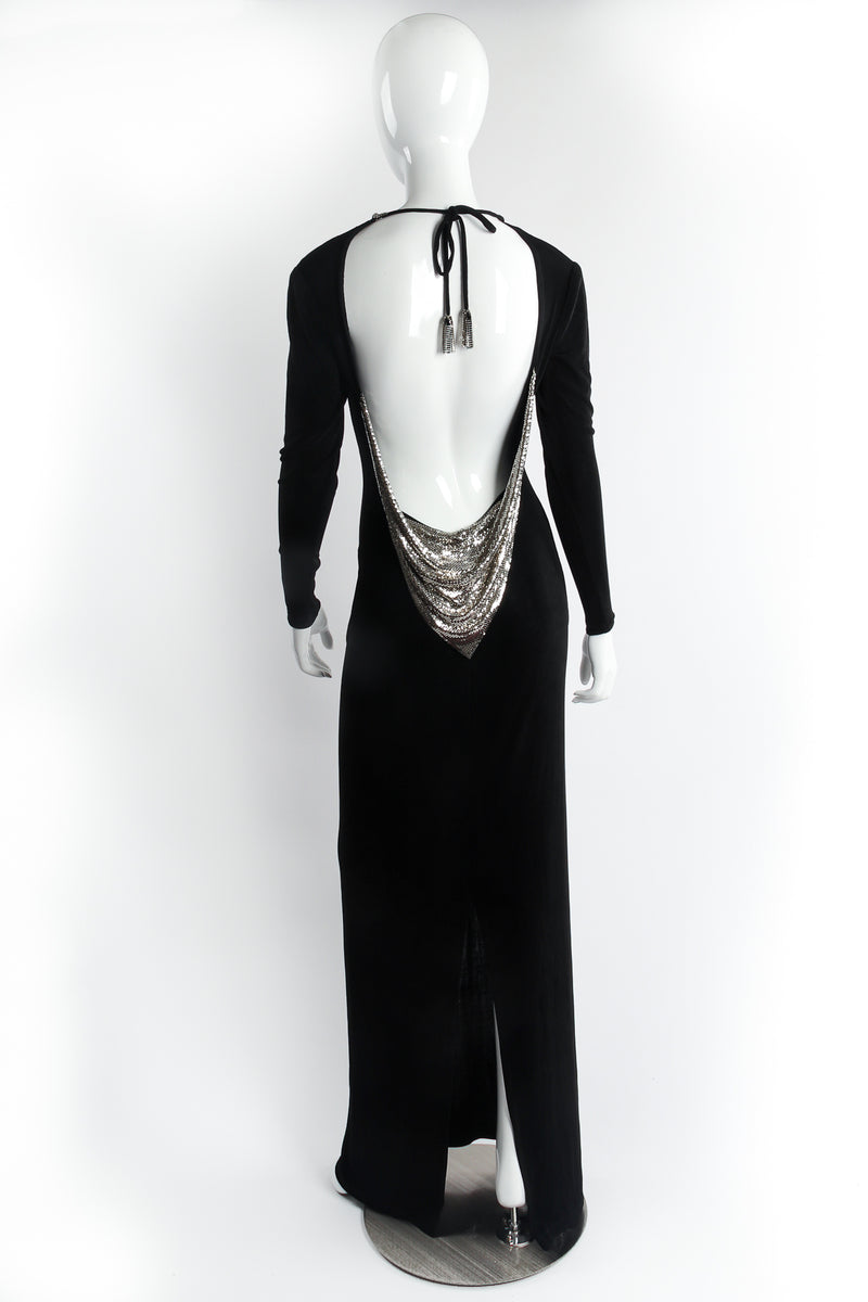Vintage Anthony Ferrara Metal Mesh Cowl Back Jersey Gown on mannequin back at Recess LA