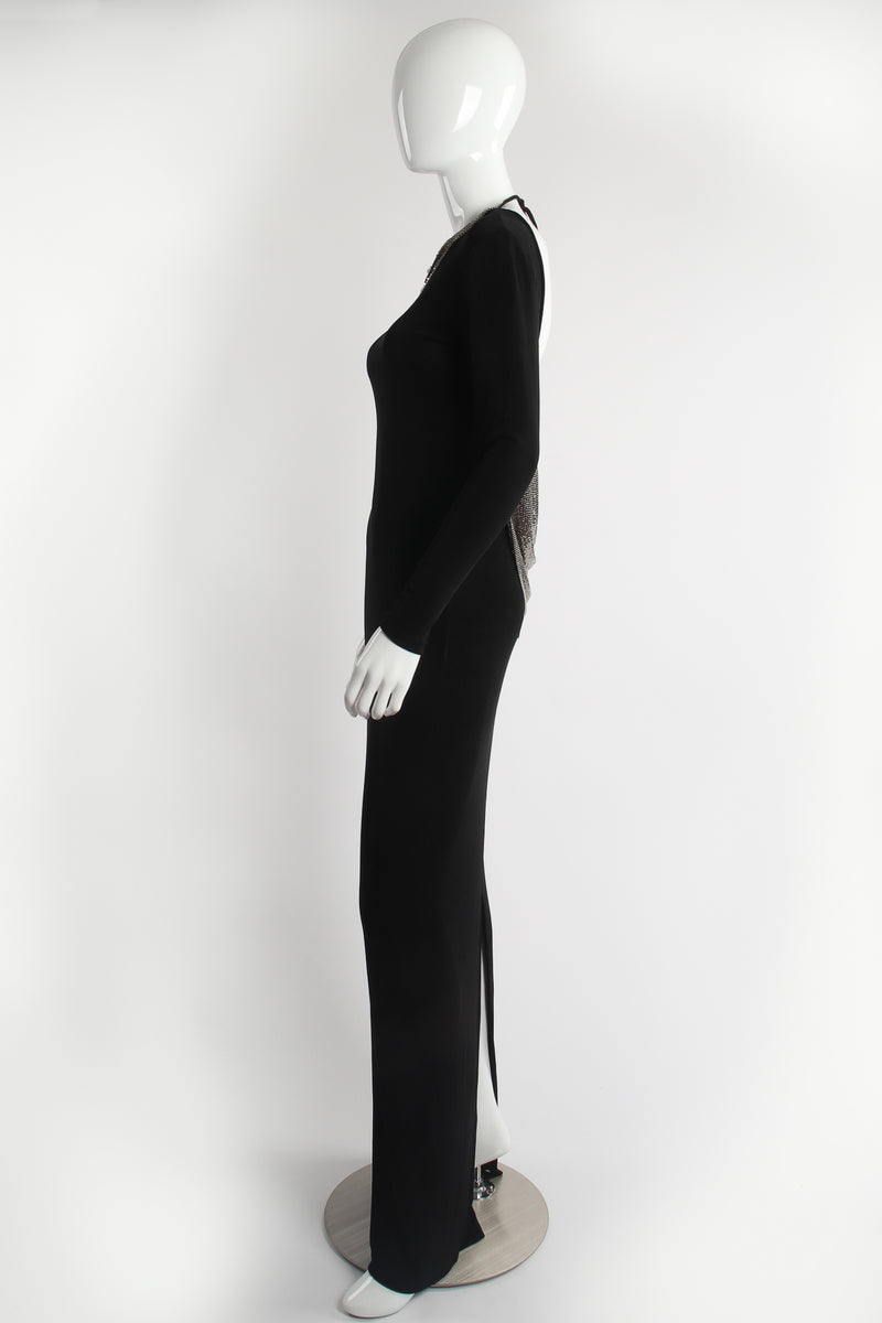 Vintage Anthony Ferrara Metal Mesh Cowl Back Jersey Gown on mannequin side at Recess LA