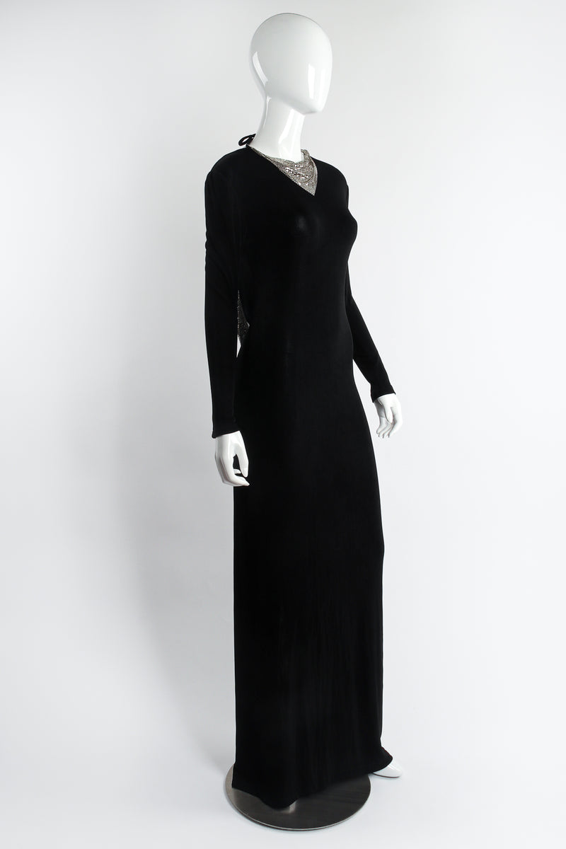 Vintage Anthony Ferrara Metal Mesh Cowl Back Jersey Gown on mannequin angle at Recess LA
