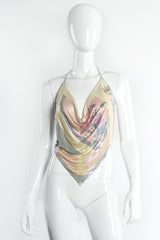 Vintage Anthony Ferrara Iridescent Floral Pointed Metal Mesh Halter on mannequin front at Recess LA