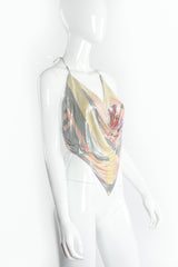 Vintage Anthony Ferrara Iridescent Floral Pointed Metal Mesh Halter on mannequin angle Recess LA